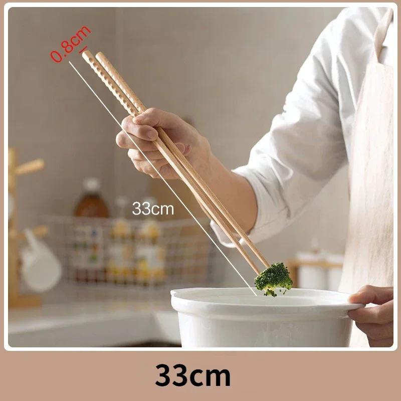 Japanese style antiskid Lo mein chopsticks Beech wood extended fried chopsticks Solid wood polished chopsticks Kitchen tools