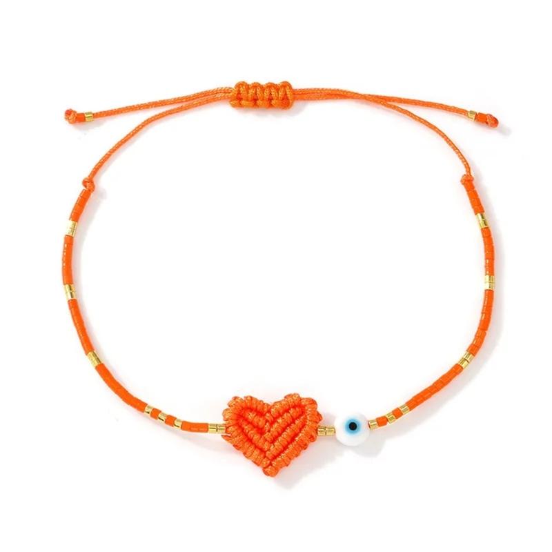 Artistic Colorful Beaded Bracelet Featuring Heart Pattern And Evil's Eye Charm Handmade Wristlet For Everyday Wear