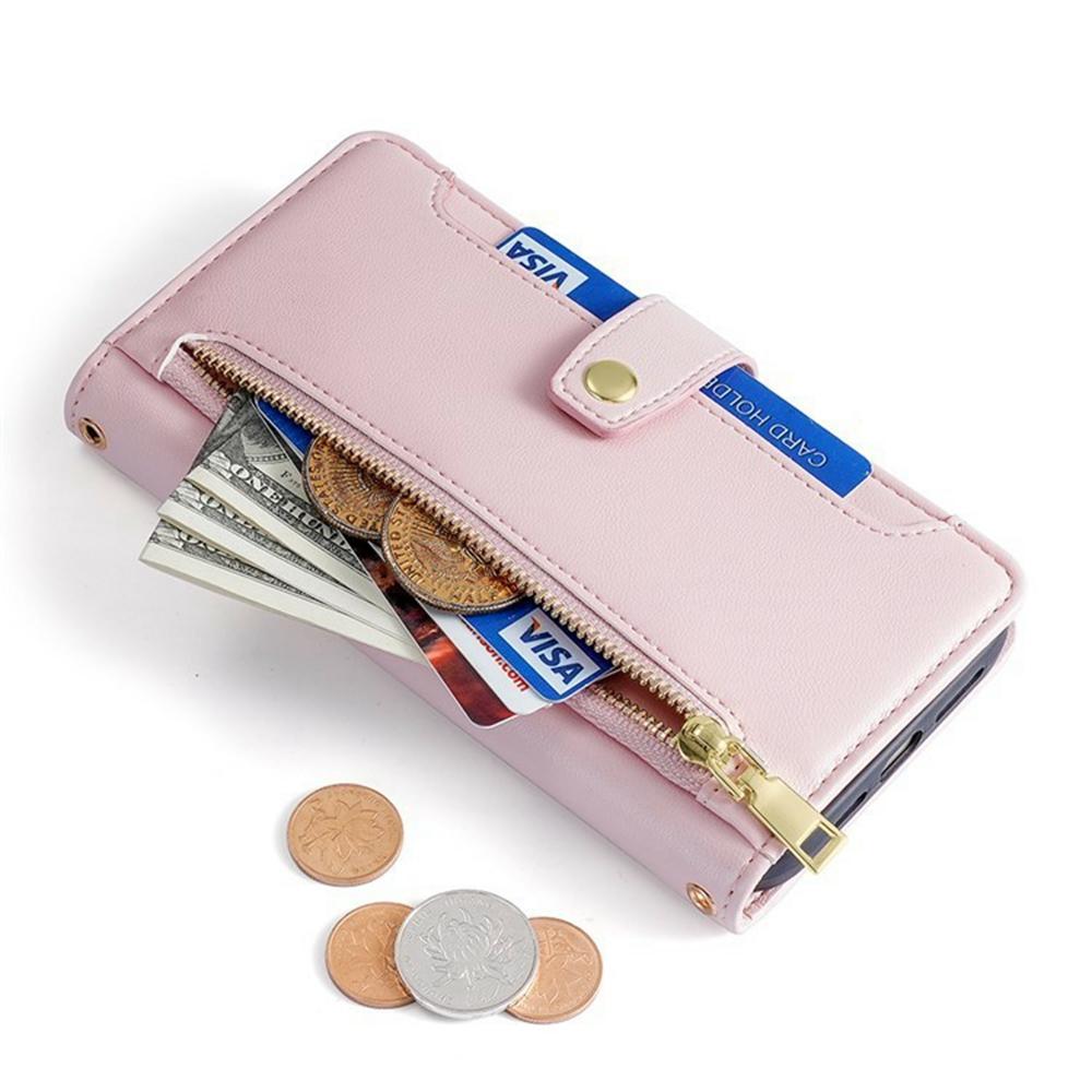 For Itel A50C Leather Case Zipper Pocket Wallet Phone Cover with 2 Straps