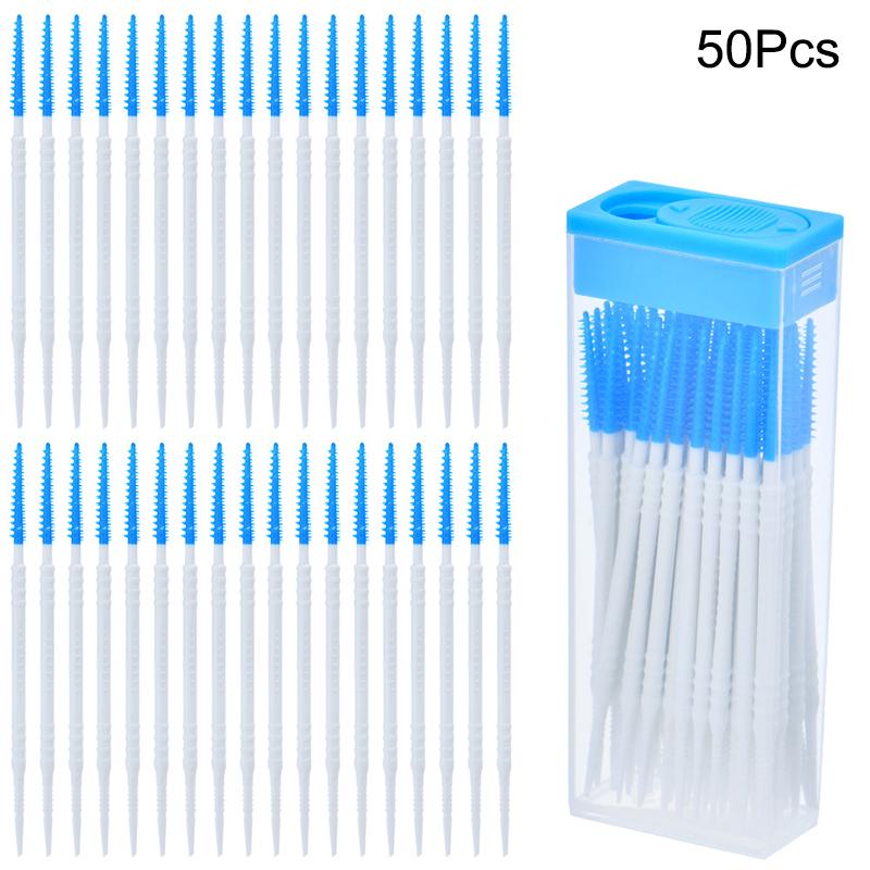 50Pcs Double-End Interdental Brush Clean Between Teeth Extended Massage Disposable Silicone Toothpicks Brush