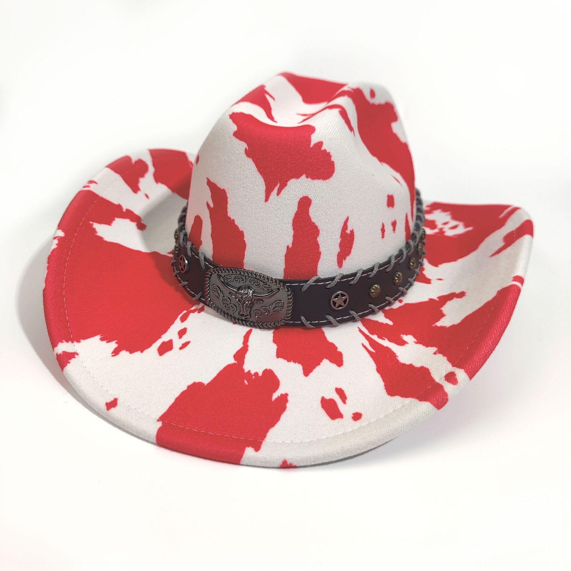

New Western Cowboy Hat European And American Personalized Retro Knight Woolen Top Hat Cow Pattern Sunshade Jazz Hat M（56-58cm）