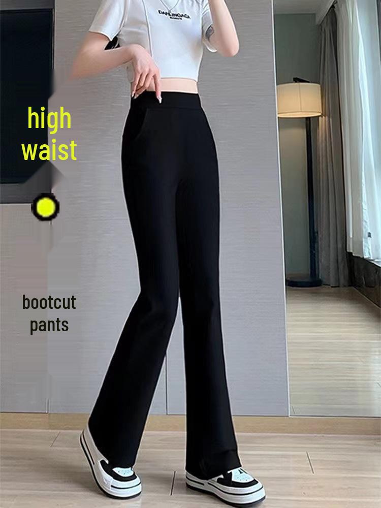 Women's High-Waist Flared Slim Pants - Plus Size, Stretch, Spring/Summer, Black