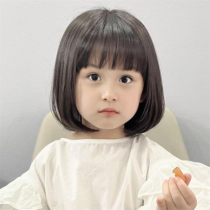 

Детский парик, женские короткие волосы, челка Qi, симпатичный детский полный головной убор, реквизит для фотосъемки, милая голова Бобо, короткие прямые волосы темно-коричневого