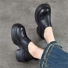 Johnature Lightweight Thick Soled Genuine Leather High-heeled Pumps Versatile Round Toe Women's Platform Shoes