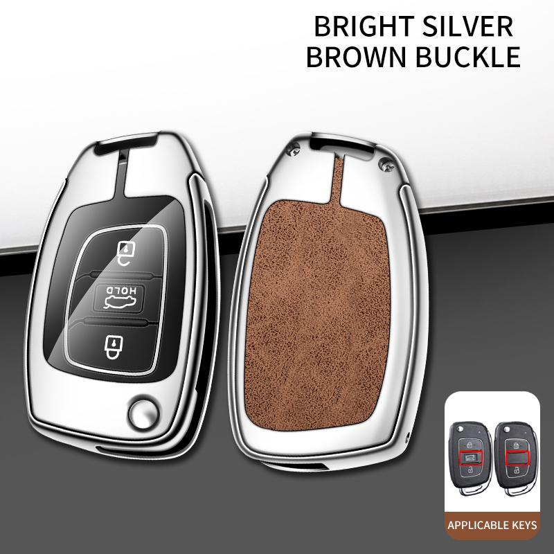 Metal Leather Car Key Case For Hyundai Solaris 2 Elantra I30 I35 I40 Tucson Kona     Key Chain Accessories
