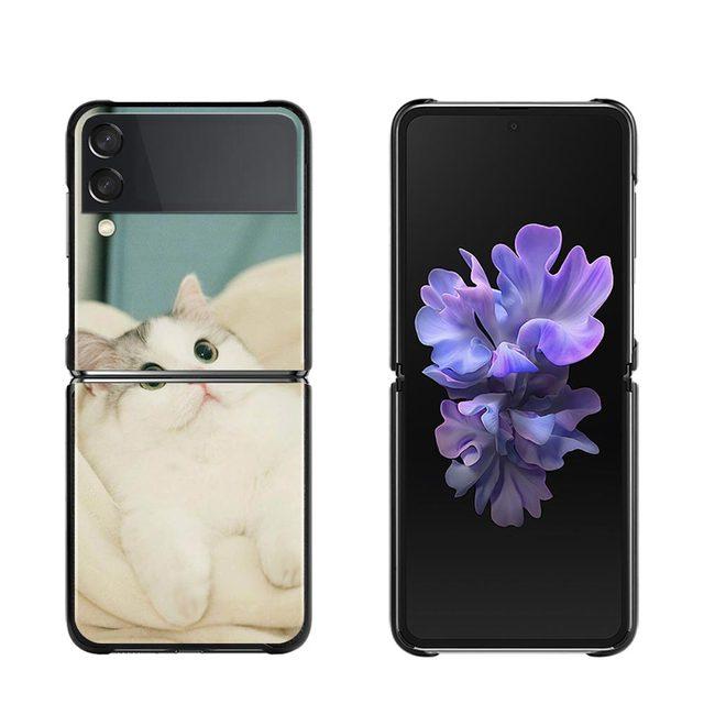 Cute Cat Kitten Phone Protective Case For Samsung Galaxy Z Flip3 5g Back Cases For Samsung Z Flip Capa Black Shell Fundas
