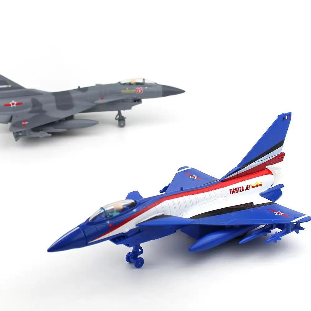 Alloy J-10 Fighter JET Model Acoustooptic Return Force Aviation Military Aircraft Model Toy Ornament Gift F543