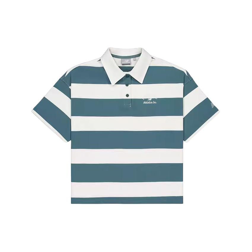 

New Balance Striped Polo Collar Pullover Short Sleeve Shirt Women Tops Green NFE22412-GRN
