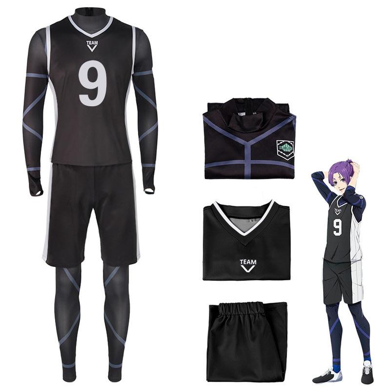 Mikage Reo Nagi Seishiro Cosplay Blue Lock Cosplay Kostyme Svart Jersey Jumpsuit Sett Unisex Halloweenfest Rollespillantrekk