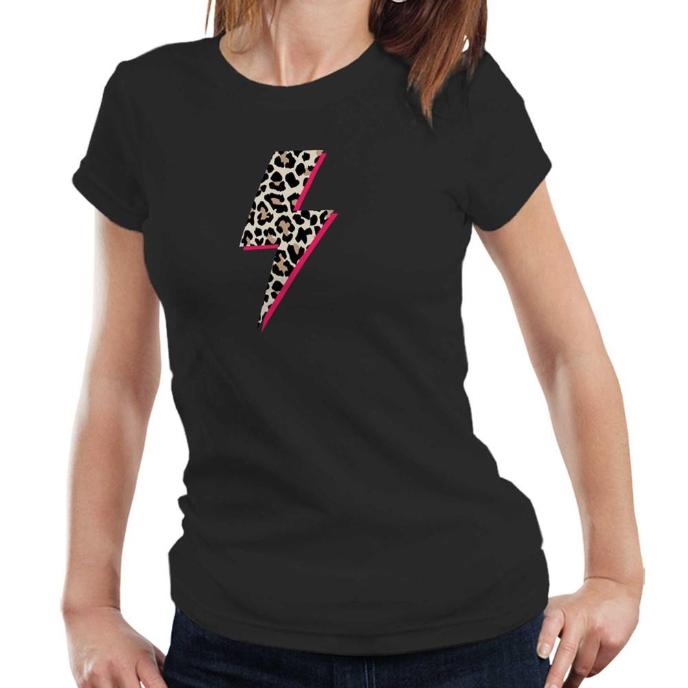 Glam Lightning Blot Tshirt Semi Fitted Ladies Leopard Print Festival Hen Party
