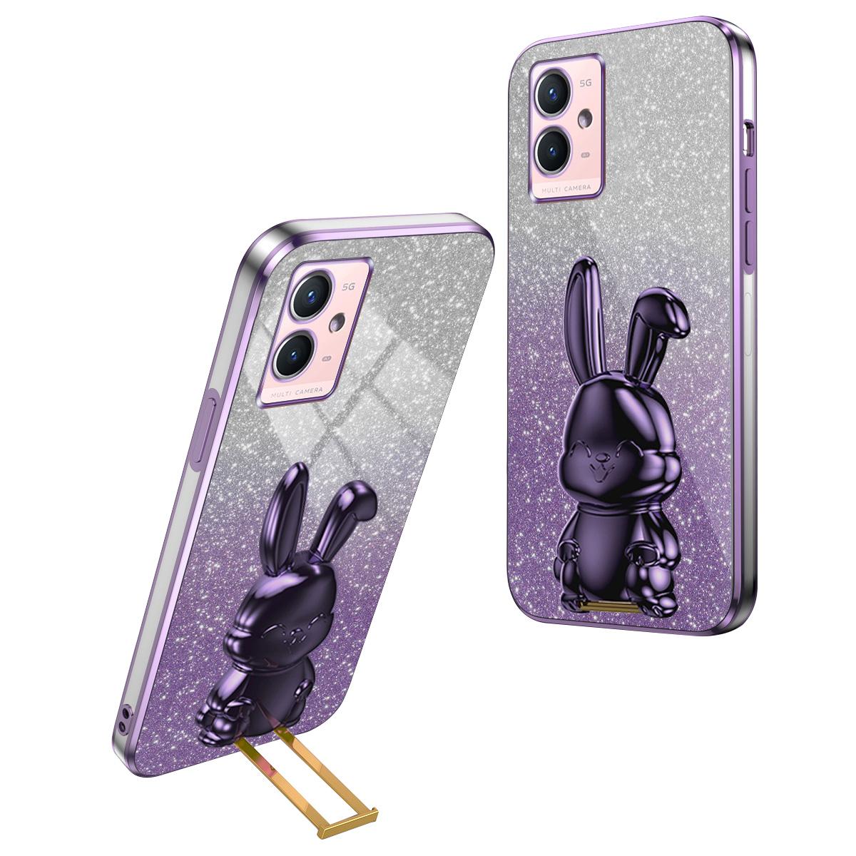 

For vivo Y33s 5G/Y75 5G/Y55 5G Case Rabbit Design PC+TPU Phone Case with Kickstand Purple