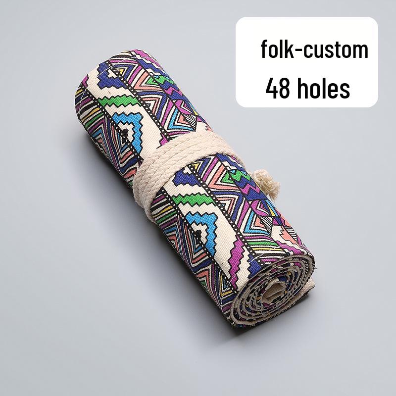 Miyuan Ethnic Style Canvas Roll-up Pencil Case - 12/24/36/48/72 Slots for Colored Pencils