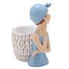 Blaue Mädchenstatue Stifthalter Glattere Linien Exquisite Details Niedliche Form Skulptur Figur Ornament für Geschenk Heimdekoration