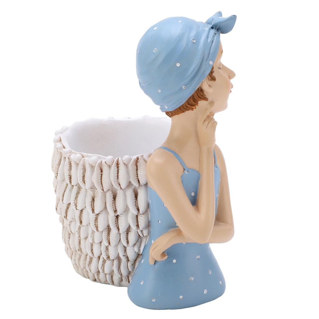 Blaue Mädchenstatue Stifthalter Glattere Linien Exquisite Details Niedliche Form Skulptur Figur Ornament für Geschenk Heimdekoration