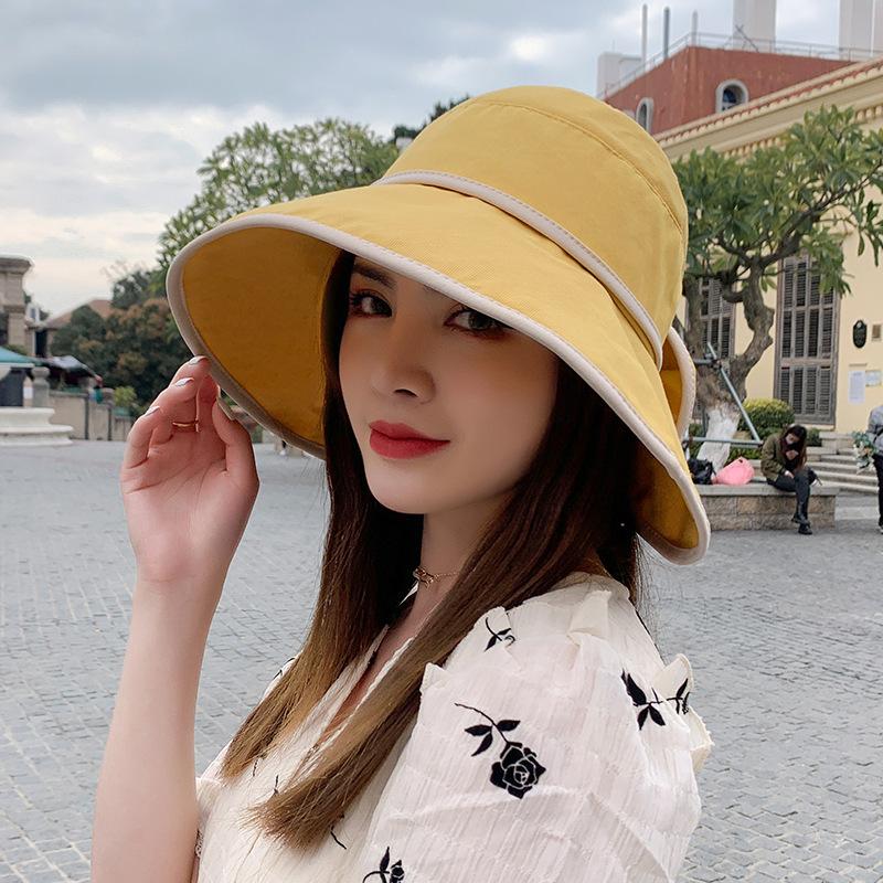Hat Female Sunscreen Sun Hat Summer Tide Bucket Hat Bow Big Brim Face Covering Beach Hat One Piece