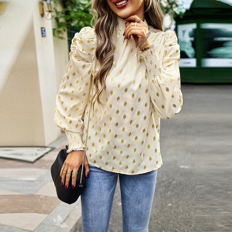 Women Loose Printed Blouses Long Sleeve Round Neck Commuting Autumn Winter