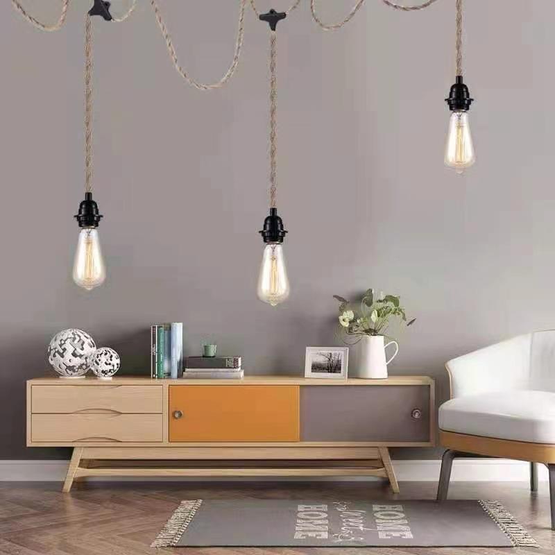 Vintage LED-Pendelleuchte aus Hanfseil im Retro-Stil mit E27-Industriestecker (EU/US) – Geeignet für Esszimmer, Café, Küche und Wohnbereich