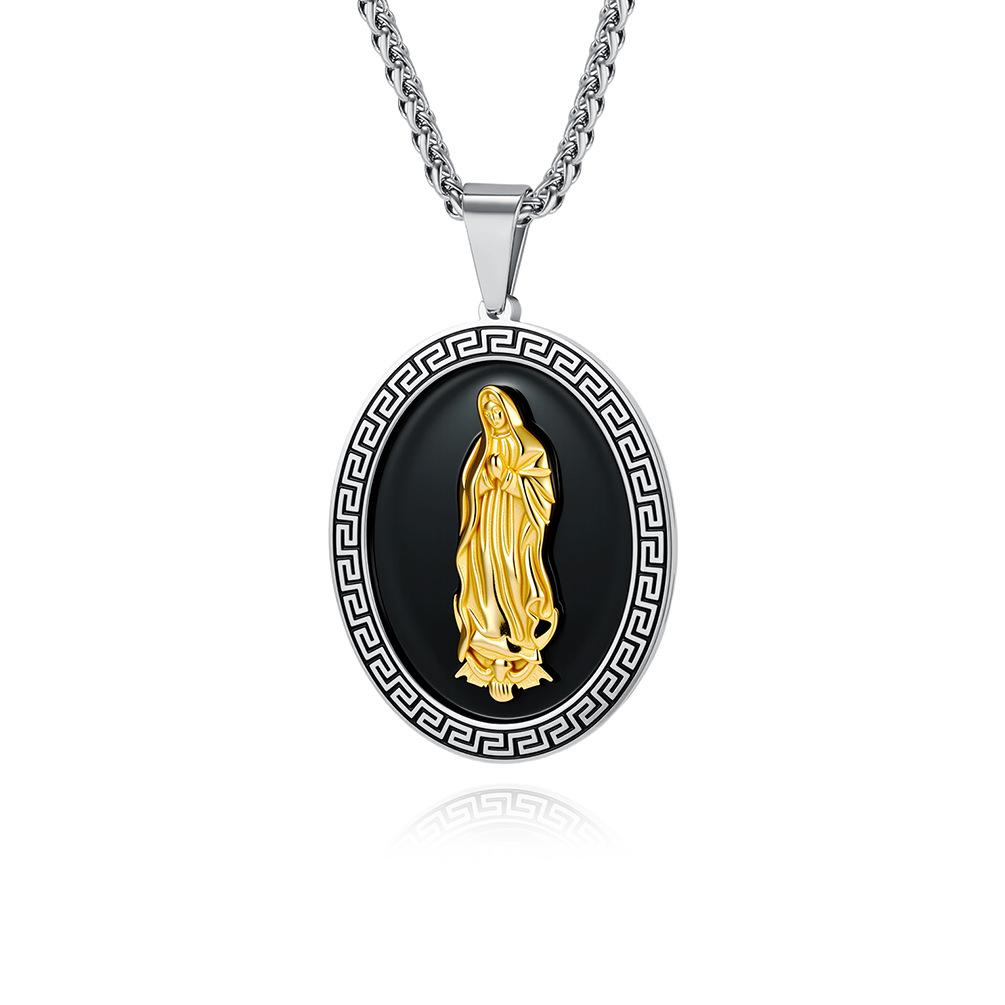 Literary and Retro Portrait Pendant Men s Street Trend Gold-plated Niche High-end Titanium Steel Pendant 60CM