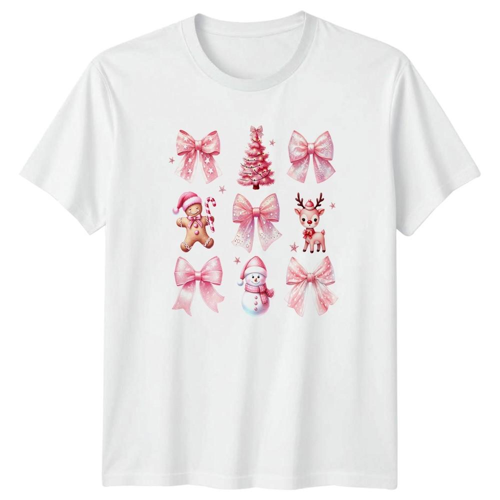 Pink Christmas Watercolor Gingerbread Unisex Reindeer SnowUnisex Holiday Unisex Tee S