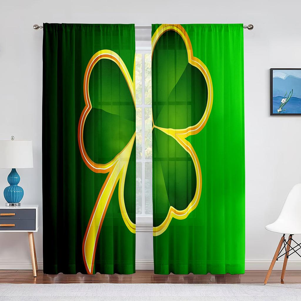 Tüllvorhang mit grünem Kleeblatt „Happy St. Patrick's Day“ für Schlafzimmer, Fenstervorhang, Luxusdekoration, Wohnzimmer, transparenter Vorhang