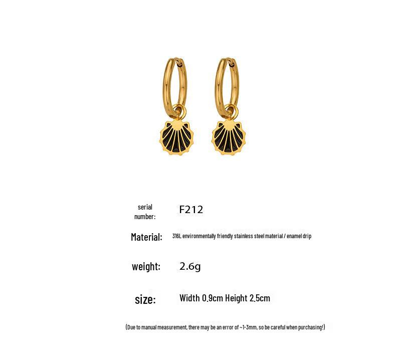 European Stainless Steel Shell Pendant Earrings: 18K Gold-Plated Fashionable High-End Ear Cuffs