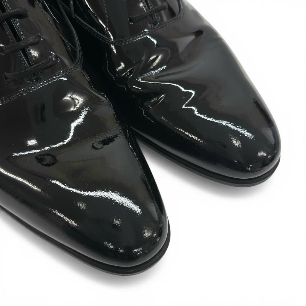 Skvělé kožené boty CROCKETT&JONES CHEAM 341 Kopyto černé Lakovaná kůže pánské 8 Použité