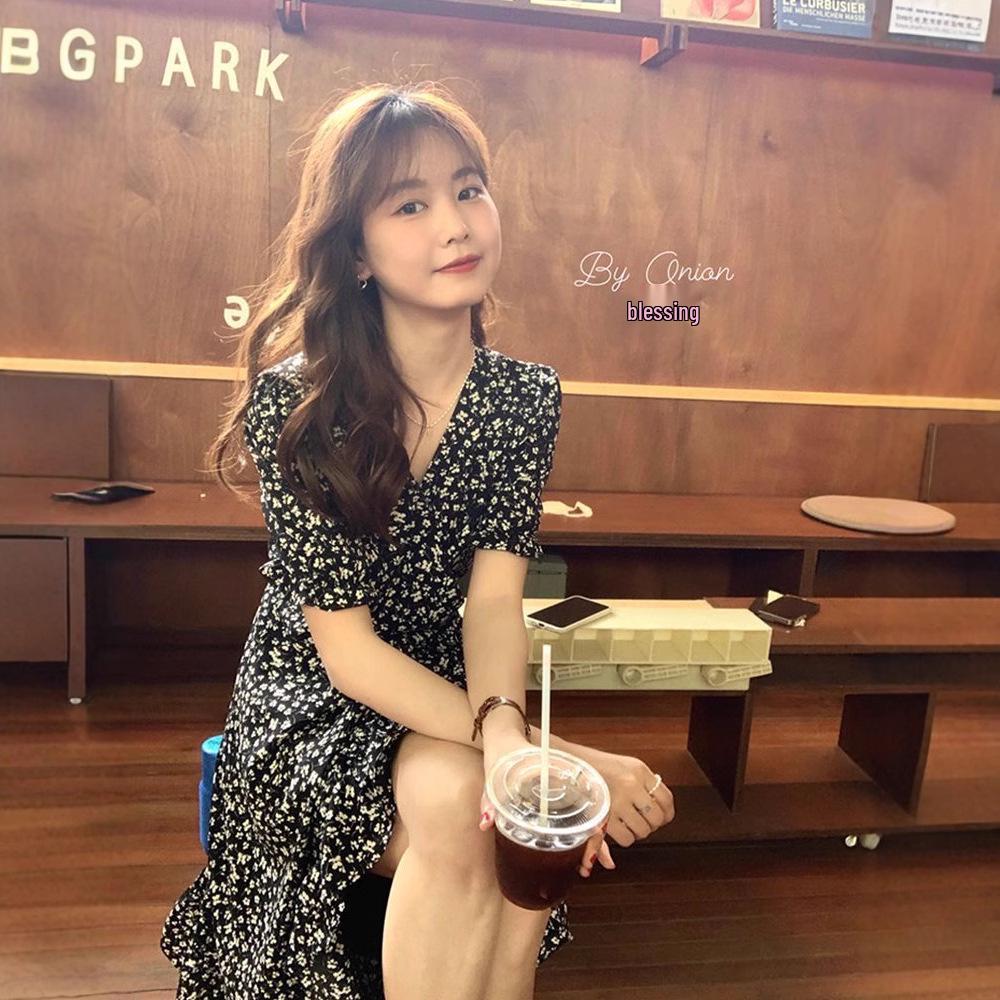 

Gentle Black Summer Mori Girl Fishtail Floral Tea Dress S