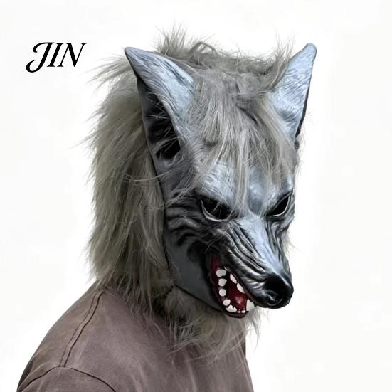 Realistische Latex-Kopfbedeckung Halloween Werwolf Vollkopfmaske, Wolf Cosplay mit gruseliger Kostümmaske Fell, Party Spukhaus Requisite, Verstellbar