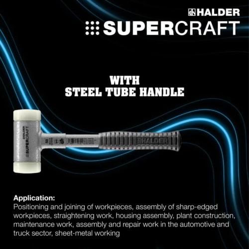 HALDER Shockless Recoilless Supercraft Hammer, Steel Handle, Nylon (White), Diameter 50mm, 3377.050