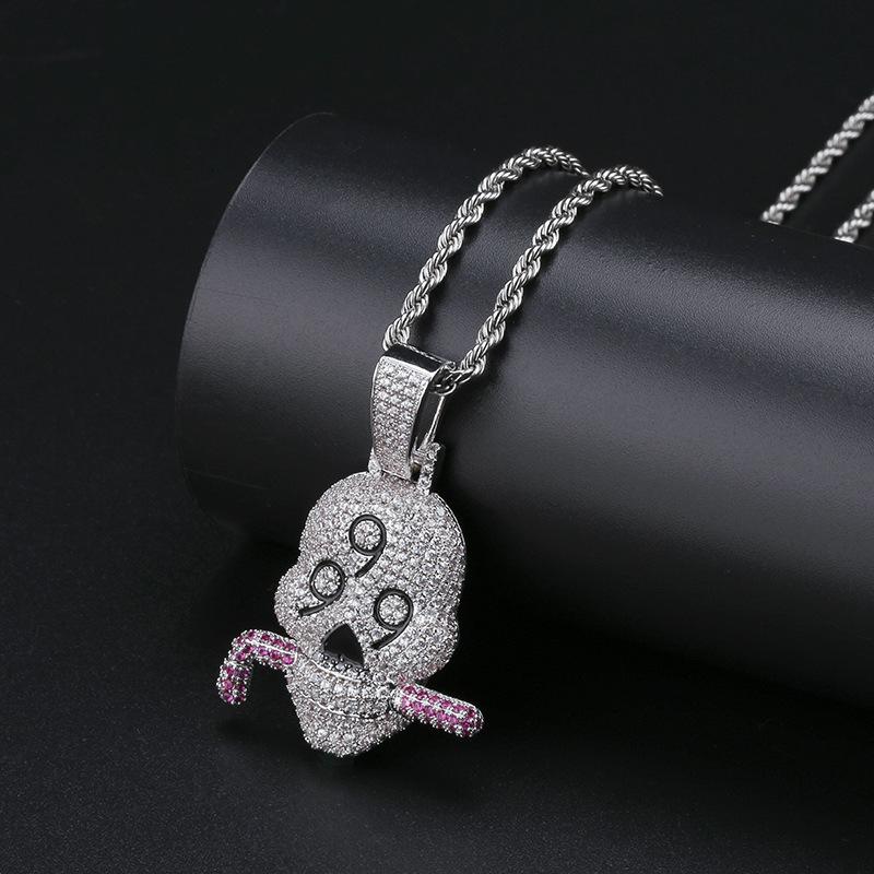 European and American Personalized Gold and Silver Trendy Brand Skull Pendant Micro Inlaid with Zircon Mens Necklace Accessories