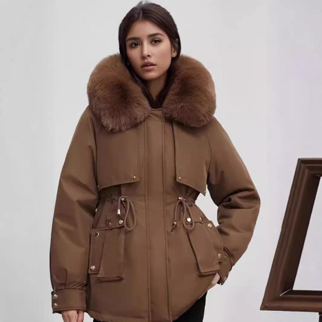 Women's Padded Jacket 2024 Winter Women's Cotton Jacket Fur Collar Thicken Warm Parkas Coats Female Pure Color Thicken Coats