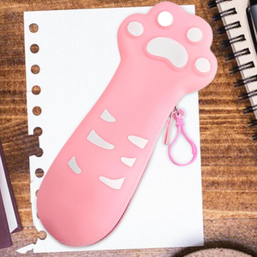 Silicone Pencil Case Cat Claw Design Multipurpose Waterproof Large Capacity Small Zipper Closure