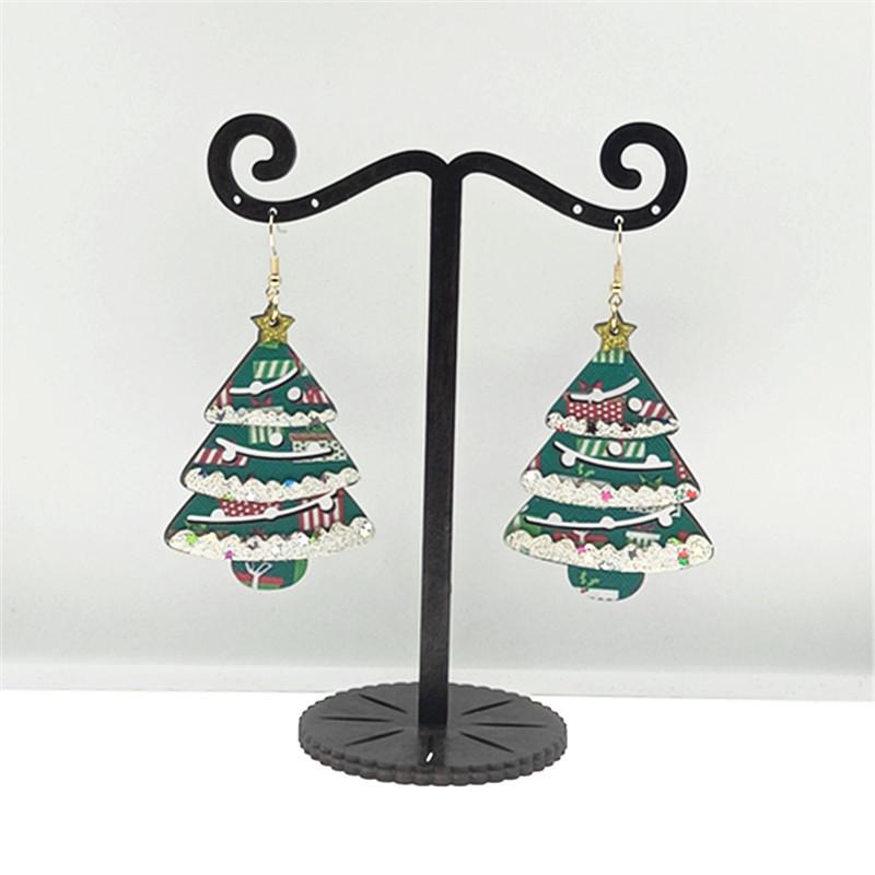 European and American Cross-border Wooden Double-layer Christmas Tree Earrings