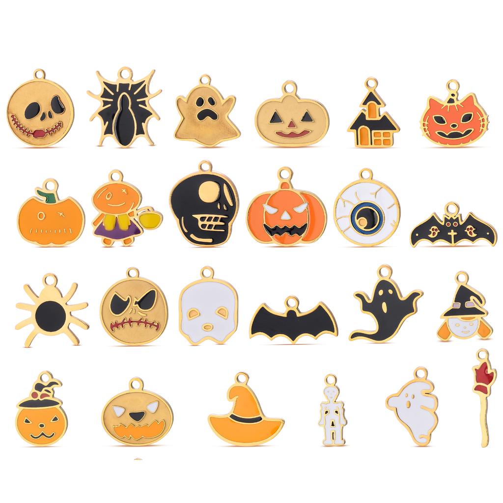 4Pcs/lot Halloween Charms Stainless Steel Pumpkin Ghost Bat Pendant for Making DIY Necklace Jewelry Accessories Supplies