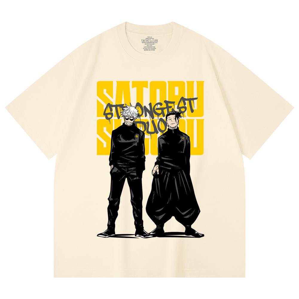 

230 Gsm 100% Cotton Jujutsu Kaisen V44 Gojo Geto Print Unisex Heavy Cotton T Shirt XS абрикосовый