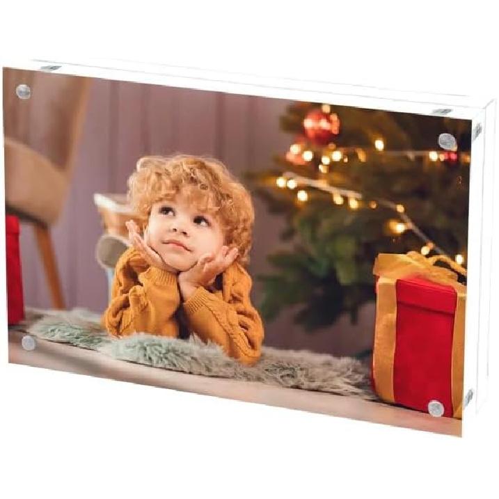 Acrylic Picture Frame 4x6, Double Sided Photo Frames for Refrigerator with Magnetic Corners, Transparent Acrylic Frame for Desk or Tabletop Display