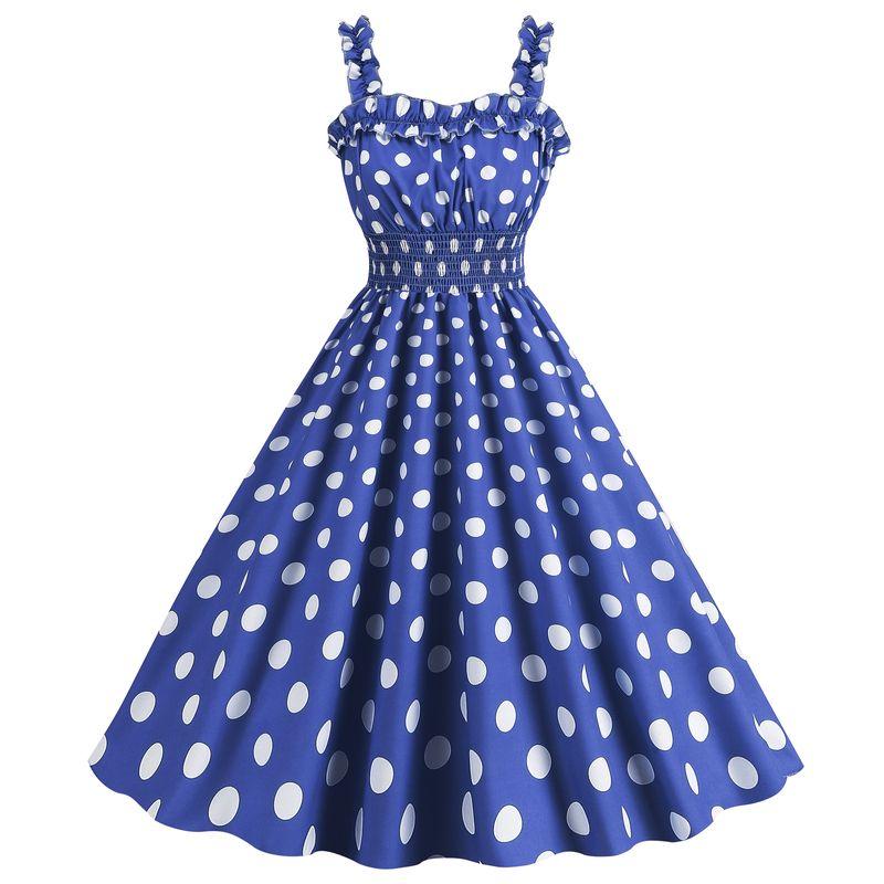 

Retro Elastic Waist Polka Dot Plaid Dance Skirt Sling 9765 Blue L