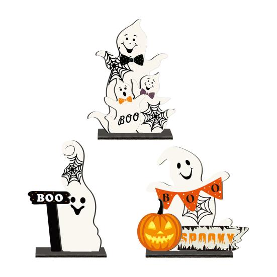 Cute Ghost Wooden Table Sign, Rustic Halloween Tiered Tray Centerpiece, Small White Ghost Sign for Party, Home, Shelf Decor