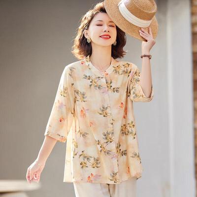 Women's Casual Floral Print Seven-Sleeve Top