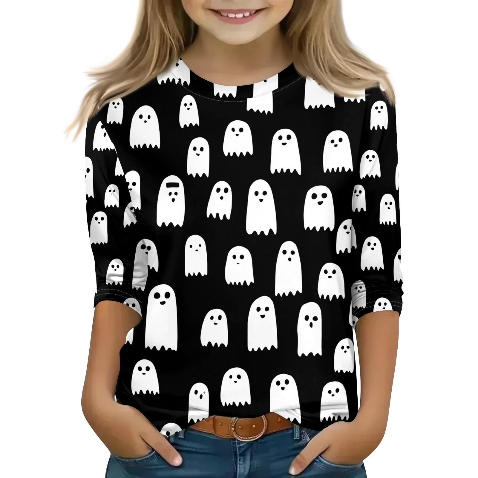 

Топы с принтом для девочек 5-16 лет с круглым вырезом и рукавами 3/4 Футболки Модные топы Наряды Футболки 150 чёрный