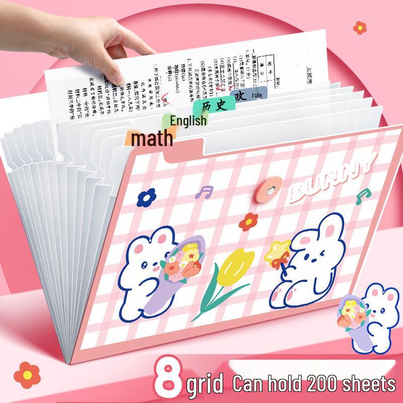 A4 Accordion Folder: Student Test Paper Holder with 12 Pockets, 8 Pockets Cute Transparent Organizer.