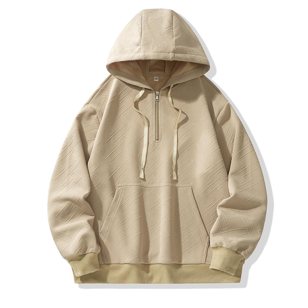 

Sweater Men s Hooded Half Zipper Long Sleeve Sweater Men s Autumn Embossed Top Jacket M хакі