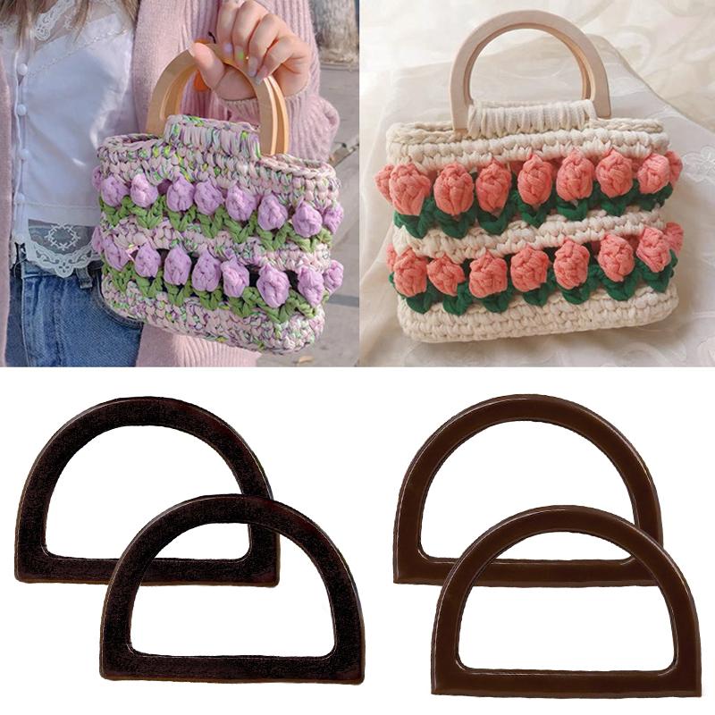 1Pair Handle Bags Accessories Handcrafted Nature Wooden Replacement For Purse Handbag Handle D Shape Bag Handle DIY Making