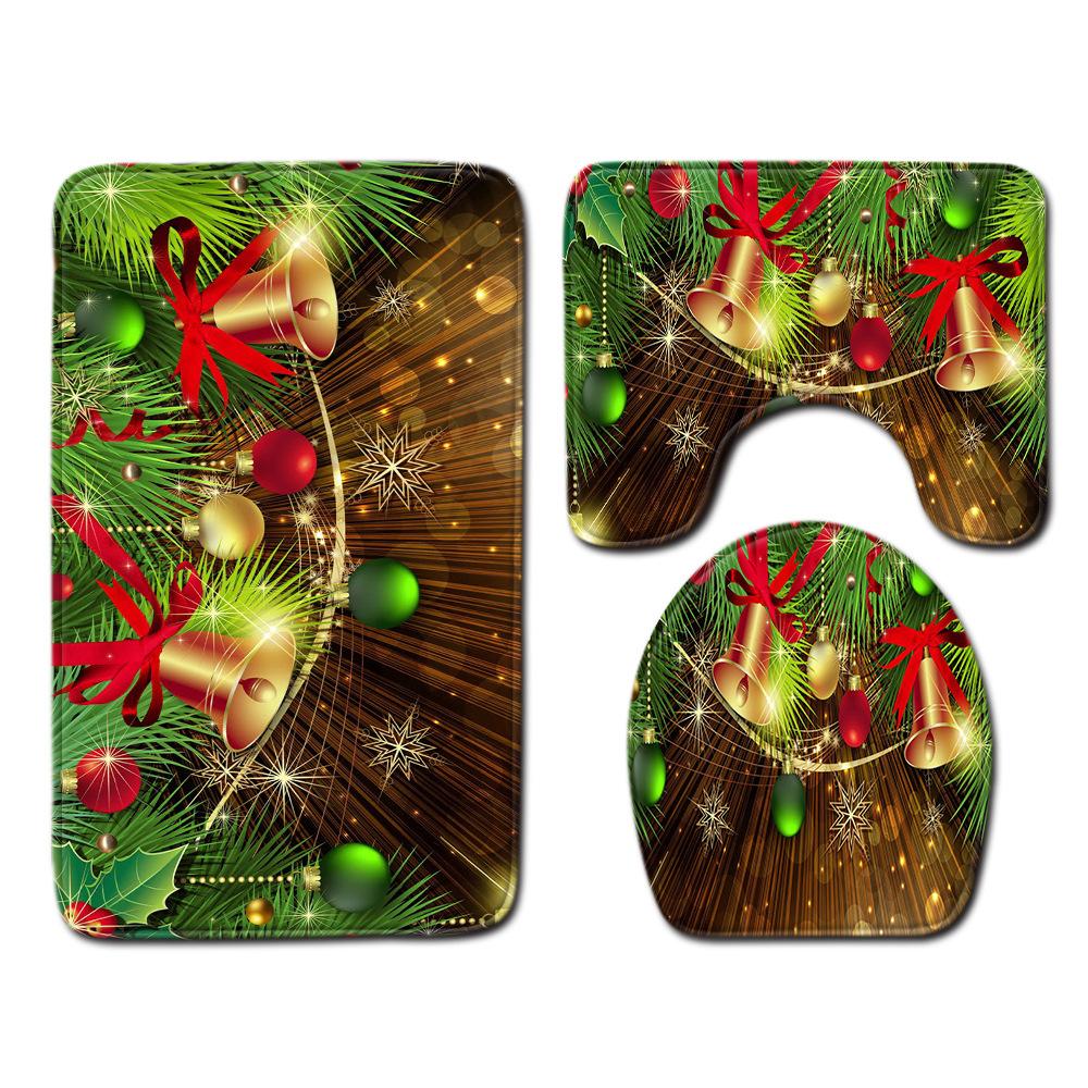 Christmas Printed Shower Curtain Floor Mat Four-Piece Bathroom Toilet Non-Slip Absorbent Carpet Toilet Non-Slip Door Mat