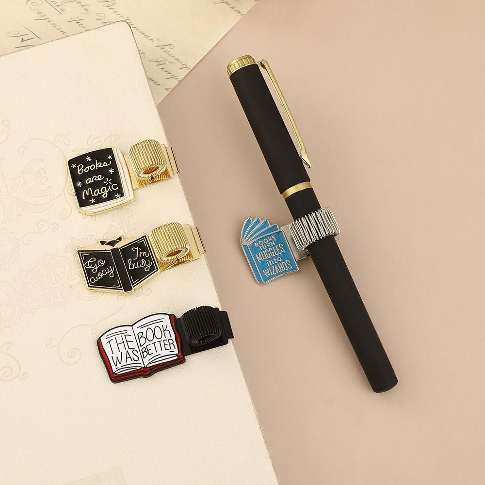 Book Shaped Pen Clip Metal Spring Pen Keeper Multi-functional Pen Holder  Journals & Notebook