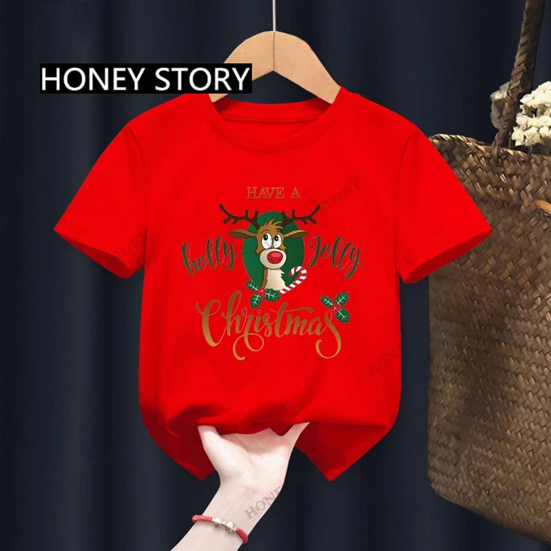 Christmas Kid T Shirt Fashion Merry Christmas Letter-printed Children's T-shirt Short-sleeved Tops for Children Clothes Tee