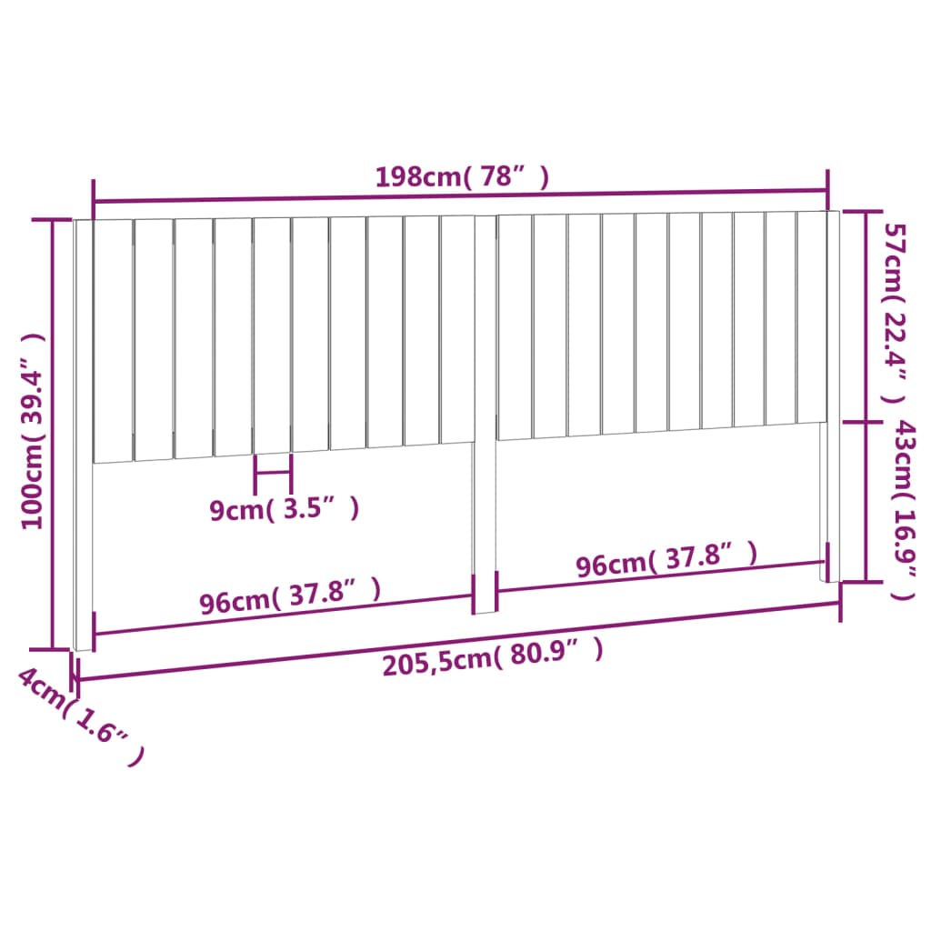 Vidaxl Wezgłowie Łóżka, Czarne, 205,5X4X100 Cm, Lite Drewno Sosnowe