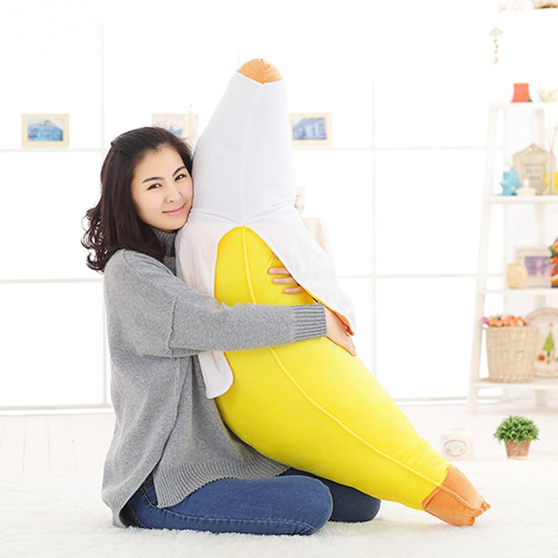 5070Cm Half Peeled Yellow Banana Plush Pillow Stuffed Soft Fruit Cushion Leg Body Support Sleeping Bolster Plushie Gift