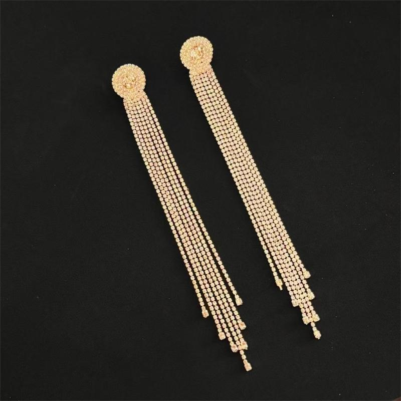 Lightweight Alloy Rhinestones Long Drop Earrings Featuring Flowing Tassels Design Comfortable for Extended Daily Use