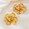 Retro Flower Stud Earrings: Gold 3D Floral Irregular Geometric Design for Women